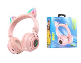 Наушники мониторные беспроводные BOROFONE BO18 Cat ear wireless headset Bluetooth (розовый)