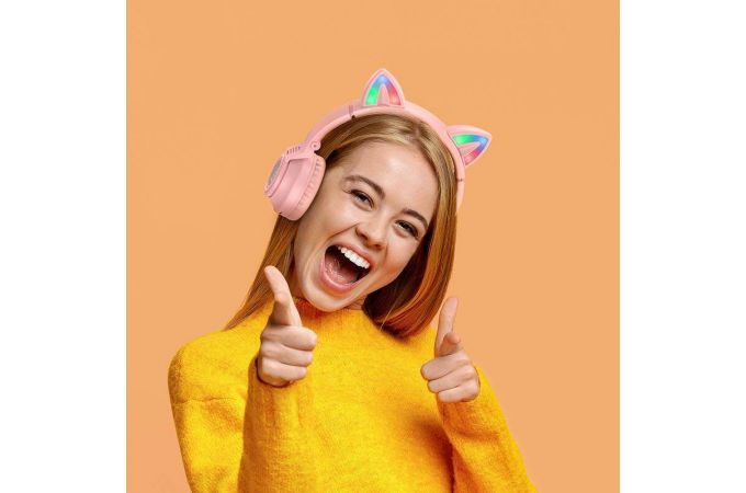 Наушники мониторные беспроводные BOROFONE BO18 Cat ear wireless headset Bluetooth (розовый)