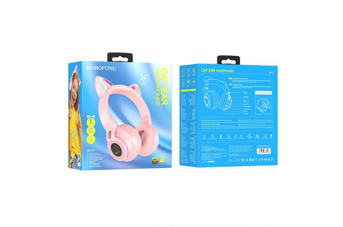 Наушники мониторные беспроводные BOROFONE BO18 Cat ear wireless headset Bluetooth (розовый)