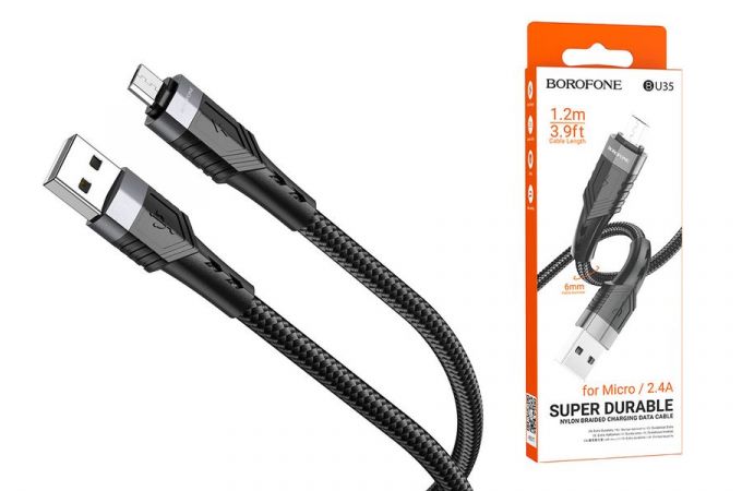 Кабель USB - MicroUSB BOROFONE BU35 Influence 2,4A (черный) 1,2м