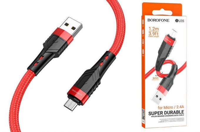Кабель USB - MicroUSB BOROFONE BU35 Influence 2,4A (красный) 1,2м