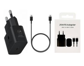 Сетевое зарядное устройство USB-C + кабель Type-C 5A Samsung PD25W (or.)  (черный) Super Fast Charge EPT2510NBEGEU