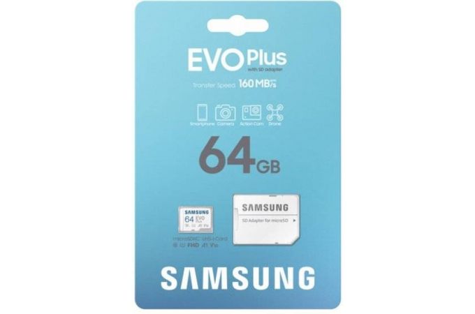 Карта памяти MicroSDXC 64 Gb Samsung EVO PLUS 160Mb/s MB-MC64SA /UHS-I / U1 / V10 / A1