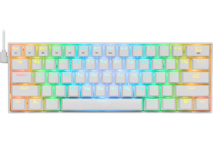 Клавиатура игровая беспроводная Redragon Draconic RU белая RGB/ BT / проводной / OUTEMU Brown / 61 клавиша