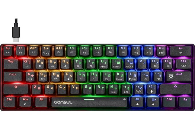 Клавиатура игровая механическая Defender Consul GK-220 RU черный 61 кл./ OUTEMU Red / радужн. подсветка