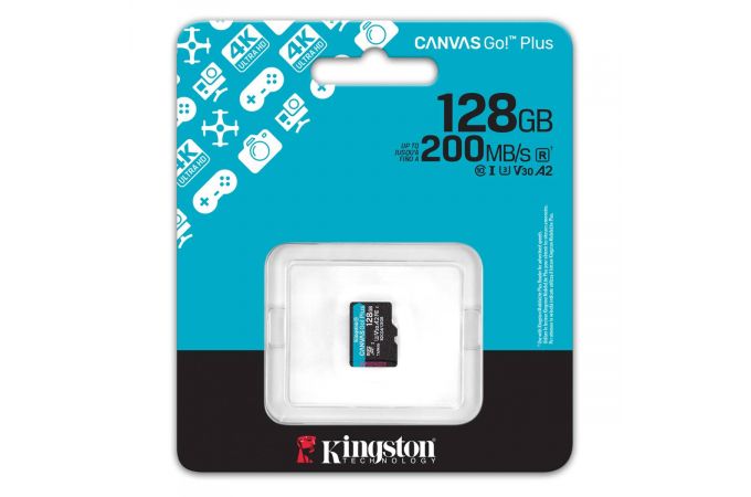 Карта памяти MicroSDXC_128 Gb Kingston Canvas Go Plus 200Mb/s б/ад A2 U3 V30 / R200Mb/s / SDCG4/128GBSP