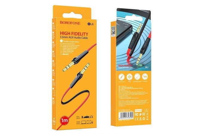 Кабель аудио AUX BOROFONE BL6 AUX 3.5 1 метр красный