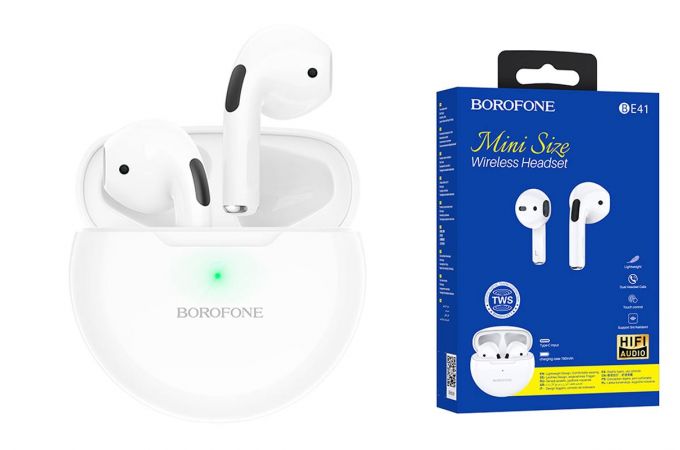 Наушники вакуумные беспроводные BOROFONE BE41 Felice TWS wireless BT headset Bluetooth (белый)