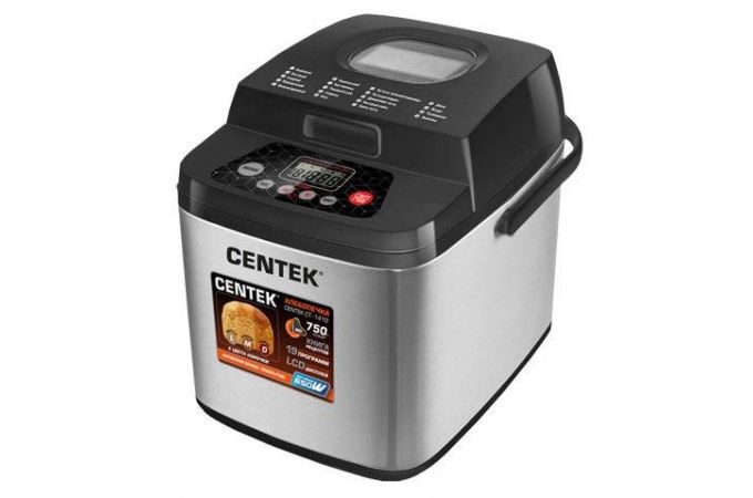 Хлебопечь CENTEK CT-1410 черная повр.упак. 750г,650Вт,19программ(йогурт,джем,кекс), LCD,нерж.