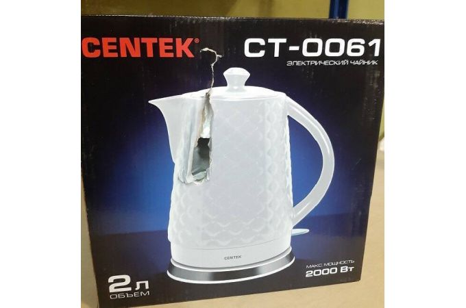 Чайник CENTEK CT-0061 белый повр. упак. 2000Вт, 2 л,супербелая керамика, рельефный корпус