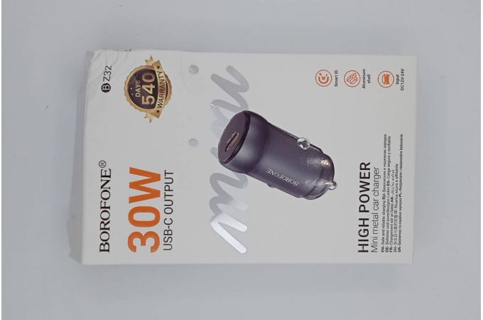 Автомобильное зарядное устройство АЗУ USB-C BOROFONE BZ32 Fresh single port (один порт)PD30W (металлический серый) (УЦЕНКА! МЯТАЯ УПАКОВКА)