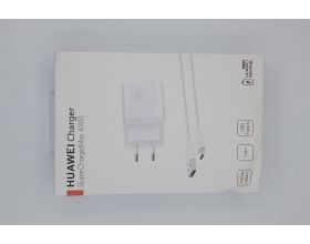 Сетевое зарядное устройство USB HUAWEI SuperCharge  прямоугольник + кабель (or.) 40W (белый) (УЦЕНКА! МЯТАЯ УПАКОВКА)