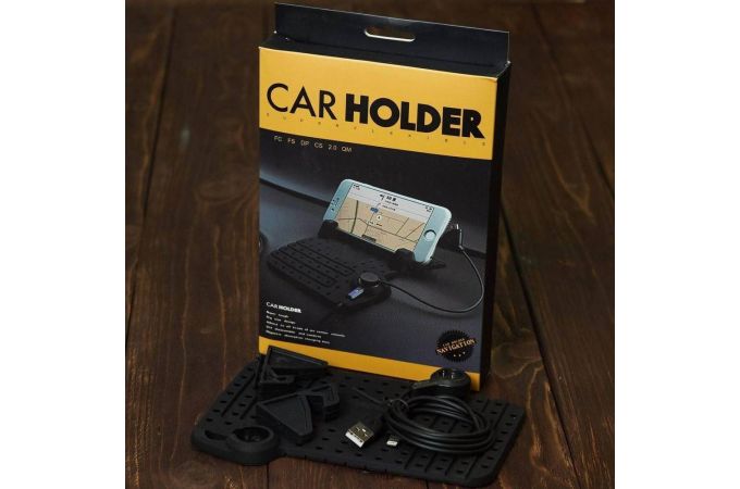 Коврик на панель авто противоскользящий с зарядным кабелем и подставкой