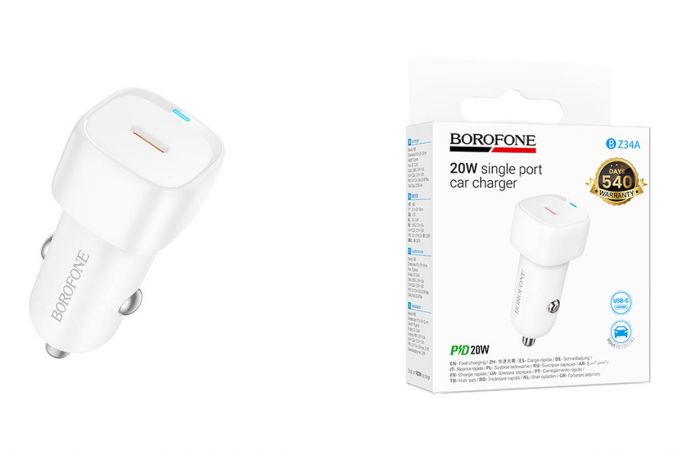 Автомобильное зарядное устройство BOROFONE BZ34A Cloud с одним портом PD20W (белый)