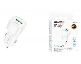 Автомобильное зарядное устройство АЗУ USB + Type-C BOROFONE BZ34B Cloud PD38W  (белый)