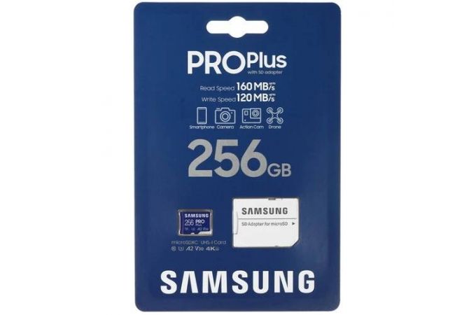 Карта памяти MicroSDXC_256 Gb Samsung PRO PLUS MB-MD256KA 160Mb/s R/W 160/ 120 MB/s / UHS-I /U3/V30/A2