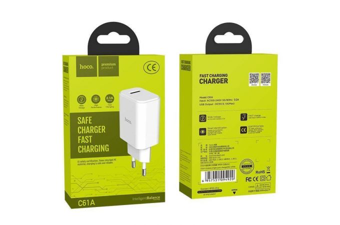 Сетевое зарядное устройство USB HOCO C61A Victoria single port 2400mAh (белый)