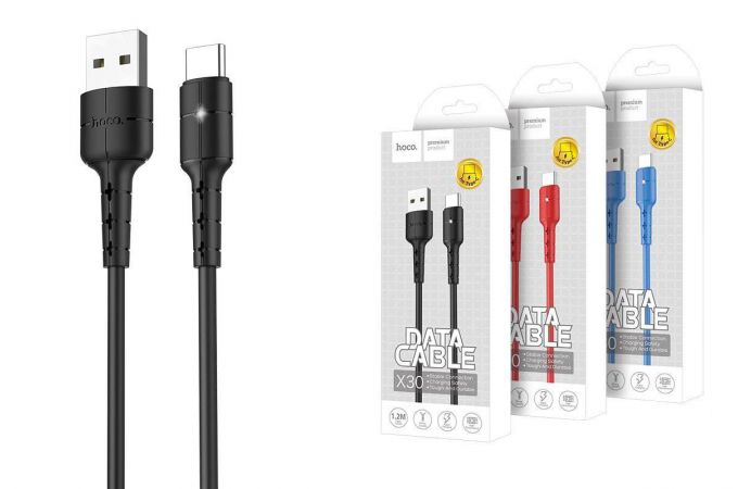 Кабель USB - MicroUSB HOCO X30 2,4A (черный) 1,2м (усиление сгиба)