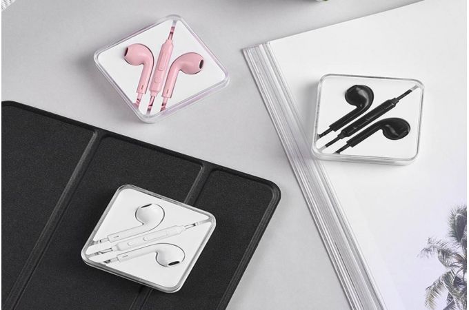 Наушники вакуумные проводные HOCO M55 Memory sound wire control (розовый)