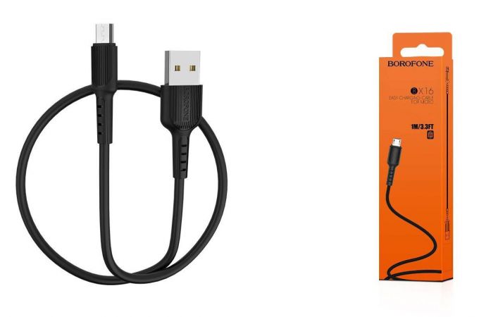 Кабель USB - MicroUSB BOROFONE BX16 2A (черный) 1м