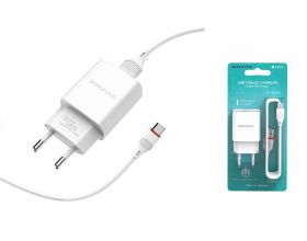 Сетевое зарядное устройство USB + кабель Type-C BOROFONE BA20A Sharp 2100 mAh (белый)