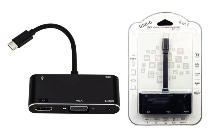 Конвертер переходник Type-C (папа) - HDMI 4K (мама) + USB3.0 (мама) + VGA (мама)