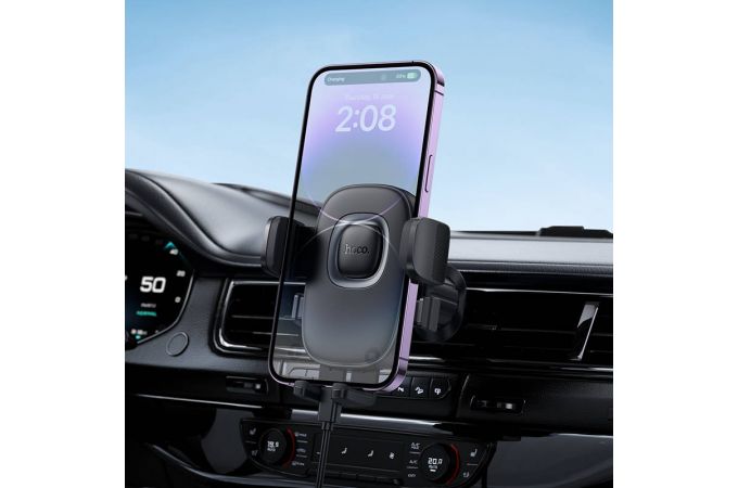 Держатель автомобильный для телефона HOCO H75 Crown с одной кнопкой в решетку воздуховода черный