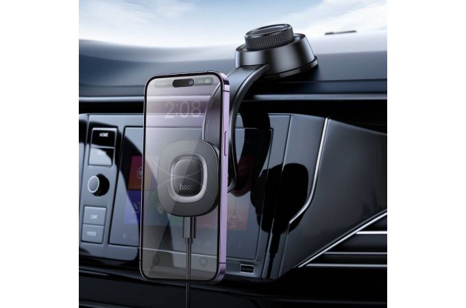 Держатель автомобильный для телефона HOCO HW31 Crown магнитный с беспроводной зарядкой на панель черный