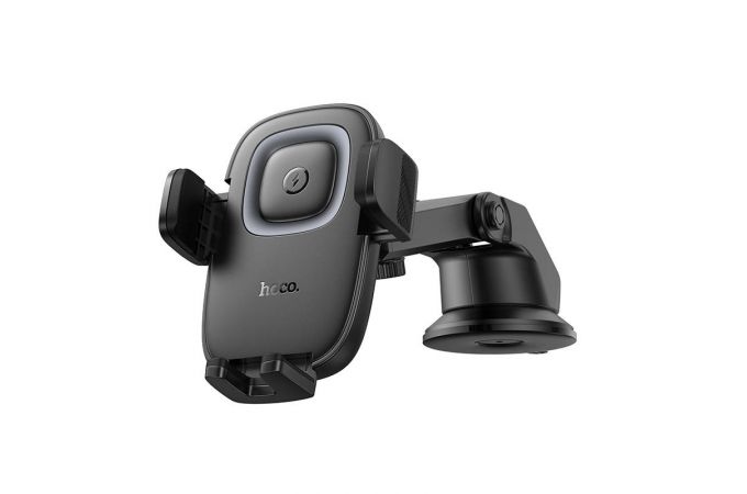 Держатель автомобильный для телефона HOCO HW32 Crown с беспроводной зарядкой и кнопкой на центральную консоль черный
