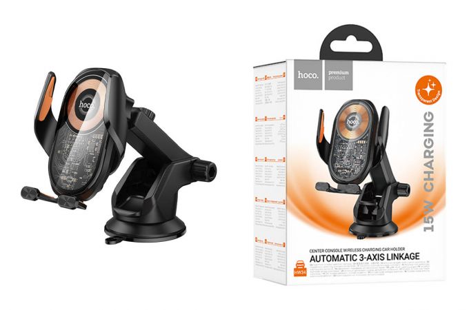 Держатель автомобильный для телефона HOCO HW34 Blue автозажим с БЗУ на панель черный