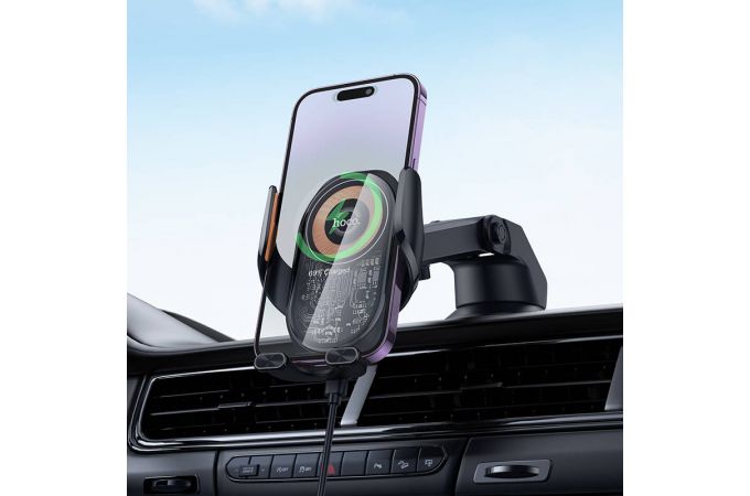 Держатель автомобильный для телефона HOCO HW34 Blue автозажим с БЗУ на панель черный