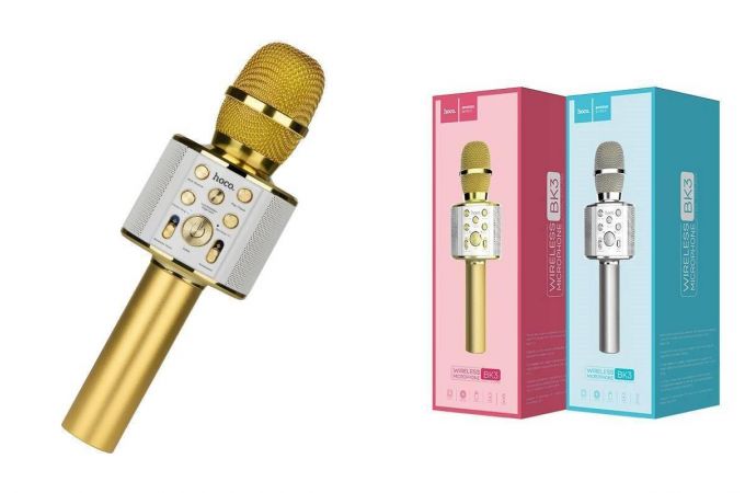 Караоке микрофон HOCO BK3 Cool sound KTV microphone (золотистый)