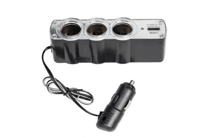 Разветвитель прикуривателя в авто TDS TS-CAU24 (3+USB)
