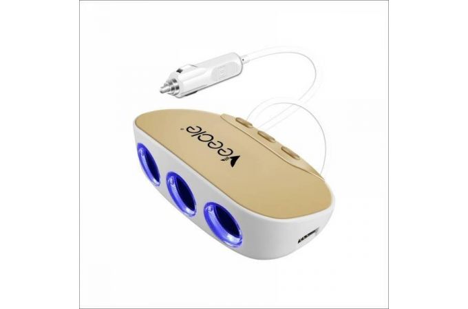 Разветвитель прикуривателя в авто VEECLE KY-912 (3 гнезда+2*USB)