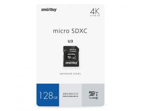 Карта памяти microSDXC Smartbuy 128 GB U3 V30 A1 Advanced R/W up to 90/55 с адапт (SB128GBSDU1A-AD)