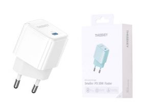 Сетевое зарядное устройство USB THREEKEY TK-116 (EU) Single C Port 30W GaN Direct Plug Charging Head (белый) (LUX от XO)