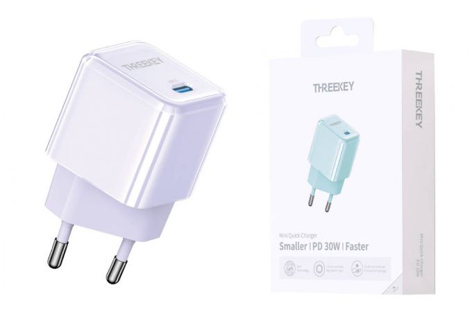 Сетевое зарядное устройство USB THREEKEY TK-116 (EU) Single C Port 30W GaN Direct Plug Charging Head (фиолетовый) (LUX от XO)