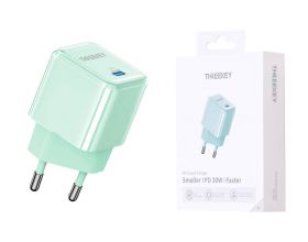 Сетевое зарядное устройство USB THREEKEY TK-116 (EU) Single C Port 30W GaN Direct Plug Charging Head (зеленый) (LUX от XO)