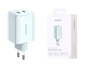 Сетевое зарядное устройство USB THREEKEY TK-111 (EU) Intelligent Shunt 35w Dual TYPE-C Port Gallium Nitride Charger (голубой) (LUX от XO)