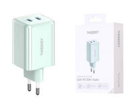 Сетевое зарядное устройство USB THREEKEY TK-111 (EU) Intelligent Shunt 35w Dual TYPE-C Port Gallium Nitride Charger (зеленый) (LUX от XO)