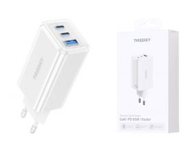 Сетевое зарядное устройство USB THREEKEY TK-113 (EU) 65W 2C1A Folding Gallium Nitride Charger (белый) (LUX от XO)