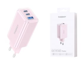 Сетевое зарядное устройство USB THREEKEY TK-113 (EU) 65W 2C1A Folding Gallium Nitride Charger (розовый) (LUX от XO)