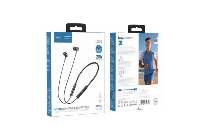 Наушники вакуумные беспроводные HOCO ES69 Platinum sports BT earphones headset Bluetooth (черный)