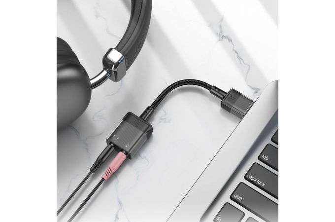 Адаптер для проводной гарнитуры HOCO LS37 Spirit transparent digital audio converter USB  to  2 / 3.5mm (черный)