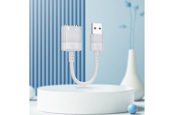 Адаптер для проводной гарнитуры HOCO LS37 Spirit transparent digital audio converter USB  to  2 / 3.5mm (черный)