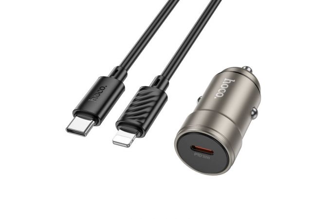 Автомобильное зарядное устройство АЗУ USB-C + кабель Lightning HOCO Z57 PD30W (золото)