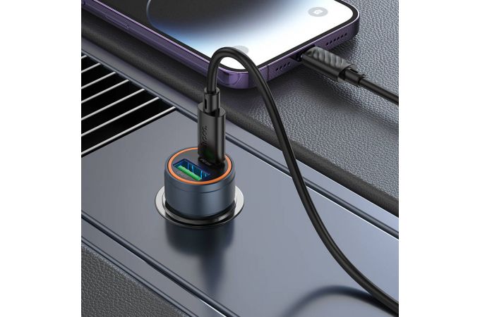 Автомобильное зарядное устройство АЗУ USB + Type-C + кабель Lightning HOCOZ57A Glorious PD30W+QC3.0 (серый)