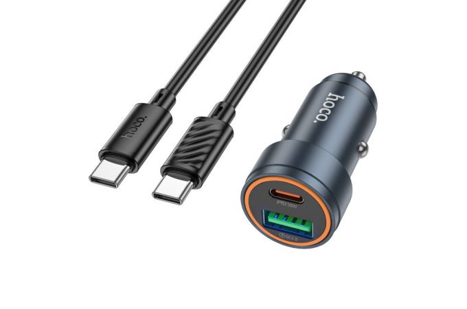 Автомобильное зарядное устройство АЗУ USB + Type-C + кабель Type-C HOCO Z57A Glorious PD30W+QC3.0 (серый)