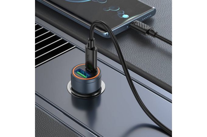 Автомобильное зарядное устройство АЗУ USB + Type-C + кабель Type-C HOCO Z57A Glorious PD30W+QC3.0 (серый)