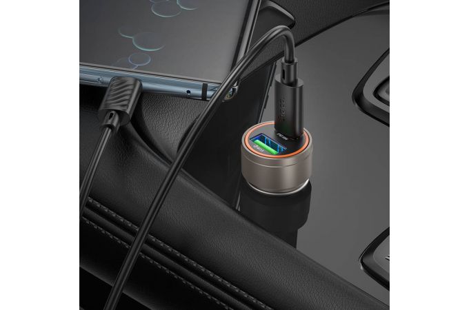 Автомобильное зарядное устройство АЗУ USB + Type-C + кабель Type-C HOCO Z57A Glorious PD30W+QC3.0 (золотой)